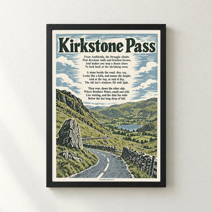 Kirkstone Pass poem print in a black frame