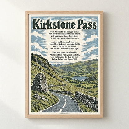 Kirkstone Pass poem print in a natural frame