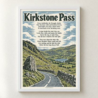 Kirkstone Pass poem print in a white frame