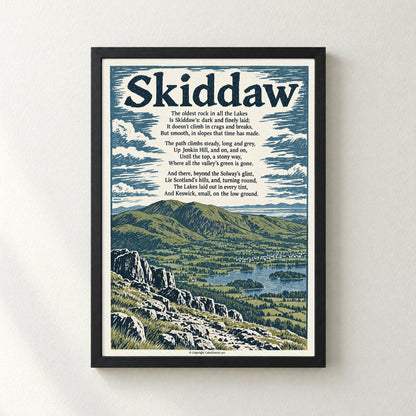 Skiddaw poem print in a black frame