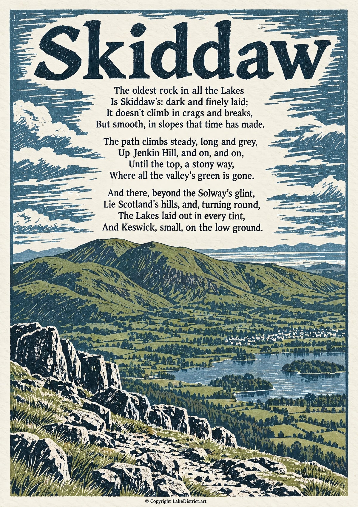 Skiddaw, an illustrated Lake District poem print