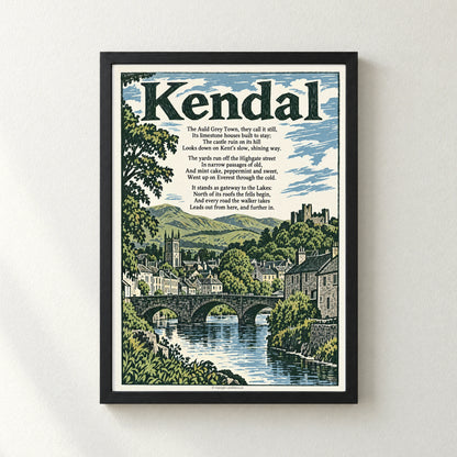 Kendal poem print in a black frame