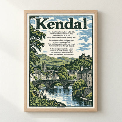 Kendal poem print in a natural frame