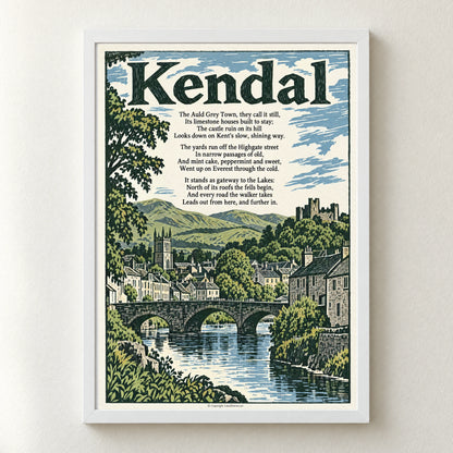 Kendal poem print in a white frame