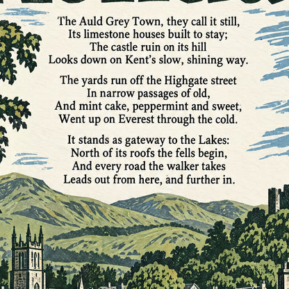Kendal poem print close-up: the lettering of the poem