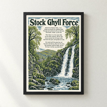 Stock Ghyll Force poem print in a black frame