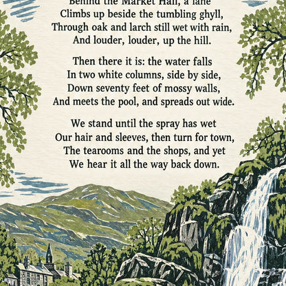Stock Ghyll Force poem print close-up: the lettering of the poem