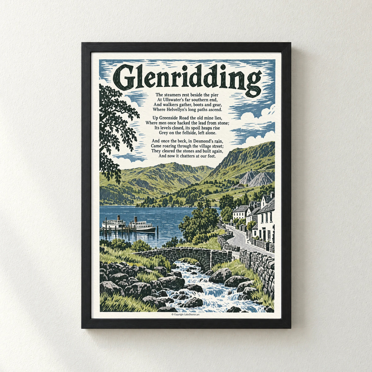 Glenridding poem print in a black frame