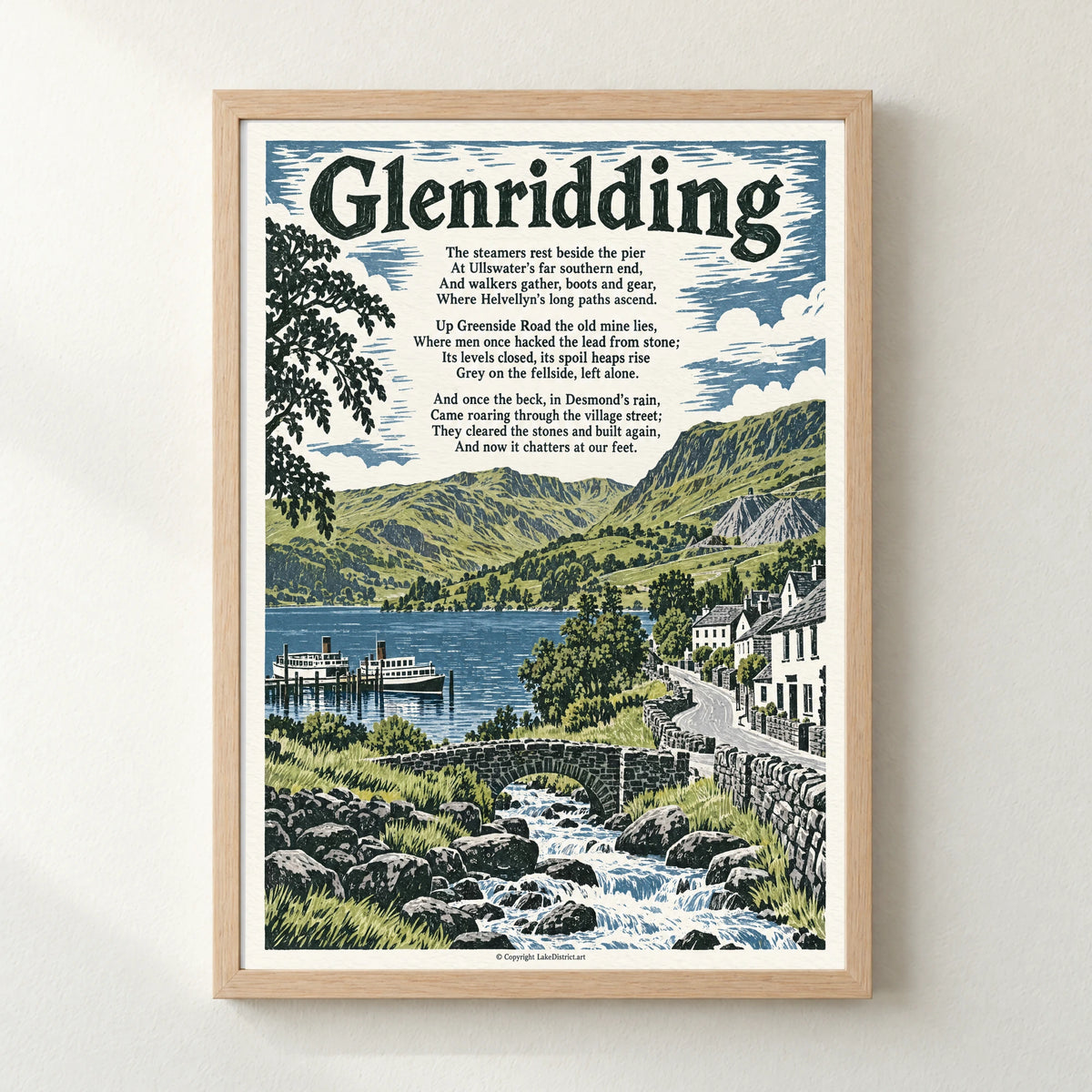 Glenridding poem print in a natural frame
