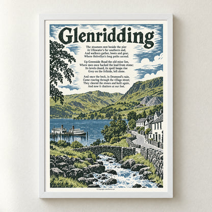 Glenridding poem print in a white frame