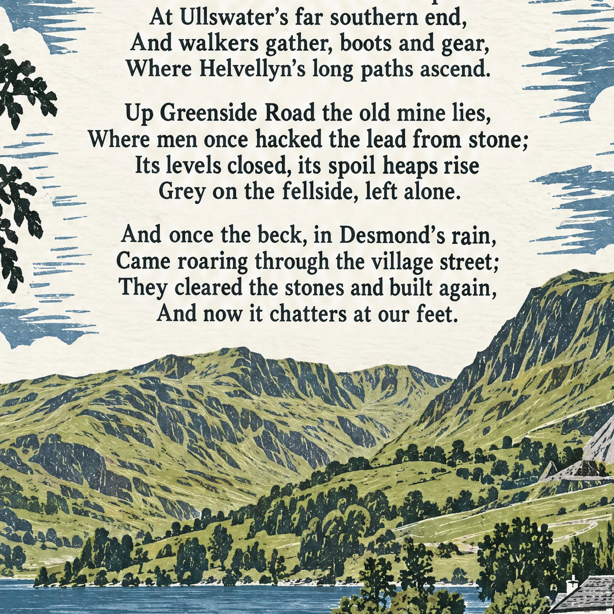 Glenridding poem print close-up: the lettering of the poem