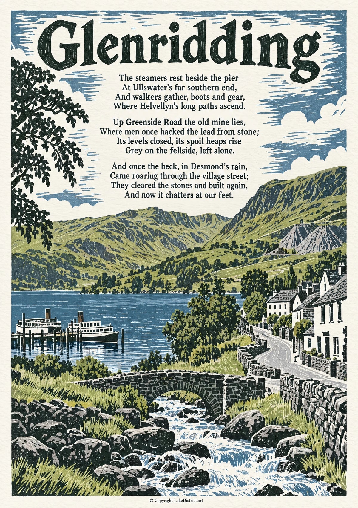 Glenridding, an illustrated Lake District poem print