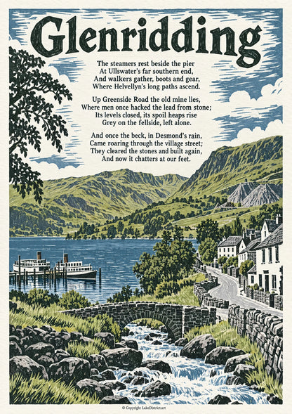 Glenridding, an illustrated Lake District poem print