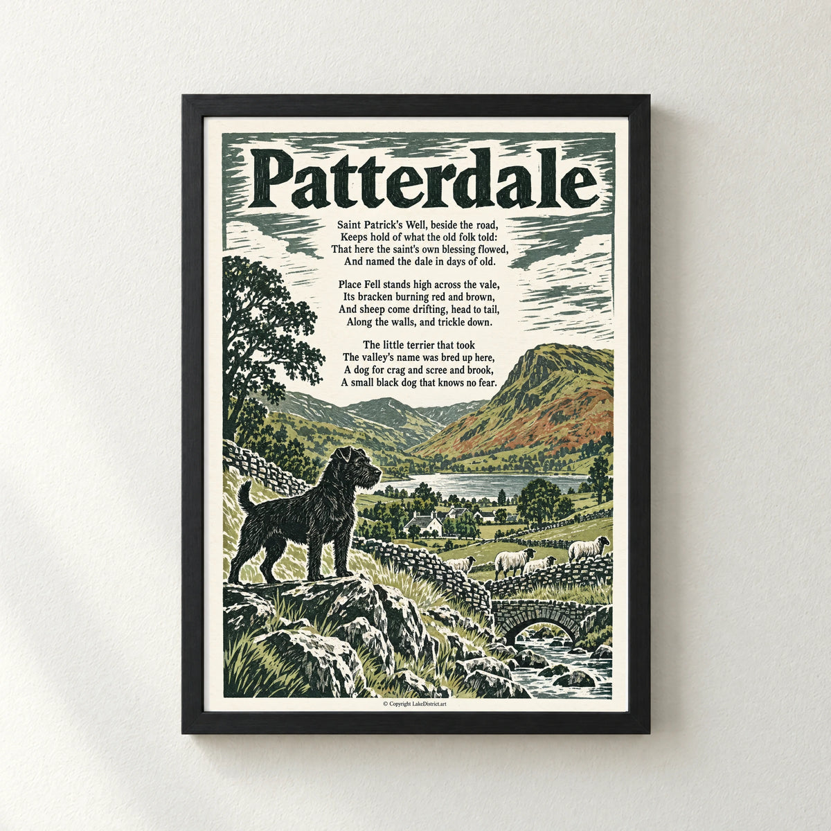 Patterdale poem print in a black frame