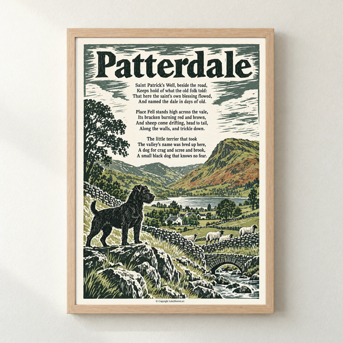 Patterdale poem print in a natural frame