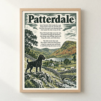 Patterdale poem print in a natural frame