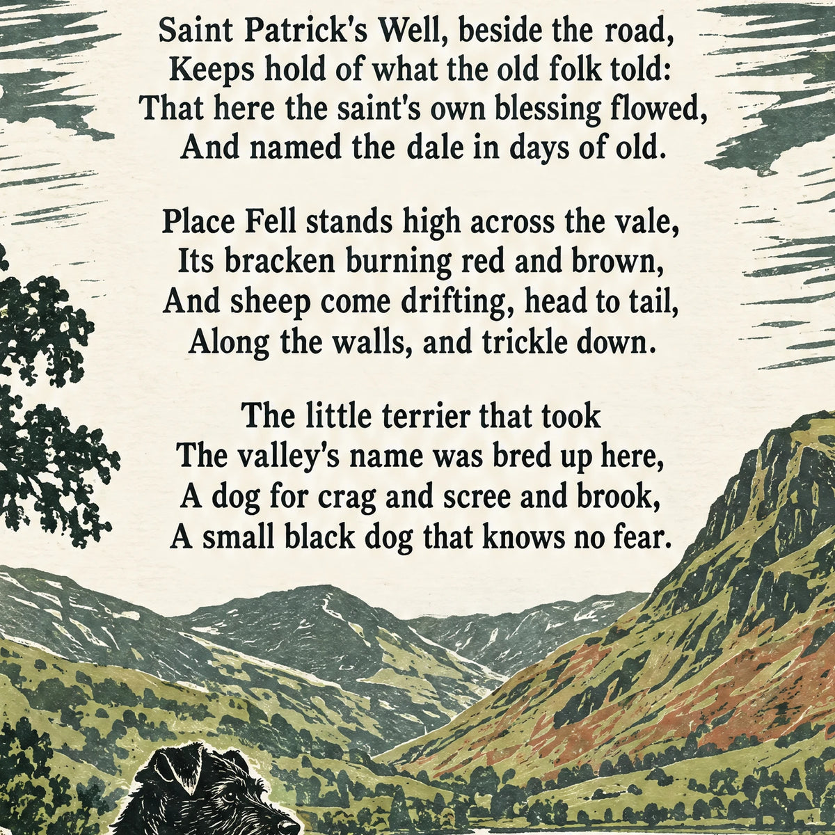 Patterdale poem print close-up: the lettering of the poem
