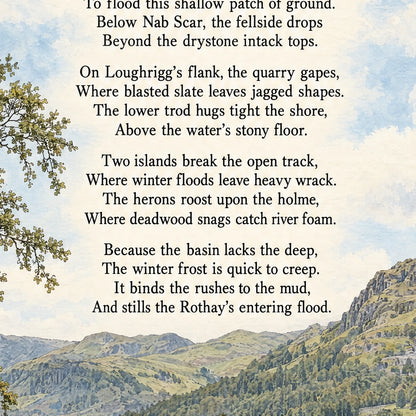 Rydal Water poem print close-up: the lettering of the poem