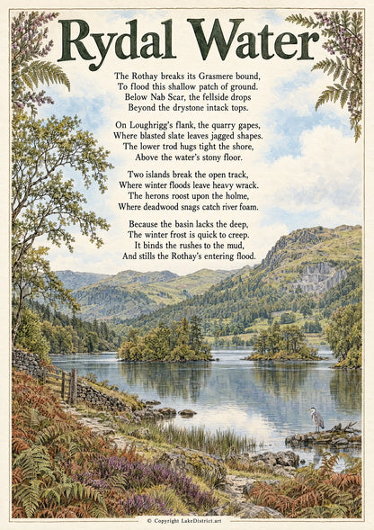 Rydal Water, an illustrated Lake District poem print