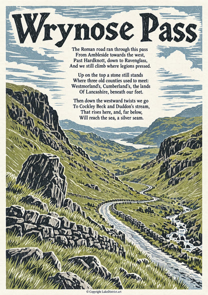 Wrynose Pass, an illustrated Lake District poem print