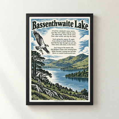 Bassenthwaite Lake poem print in a black frame