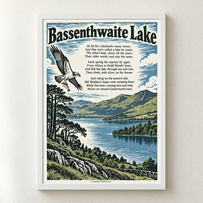 Bassenthwaite Lake poem print in a white frame