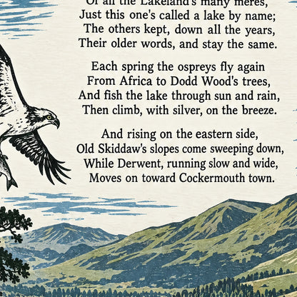 Bassenthwaite Lake poem print close-up: the lettering of the poem