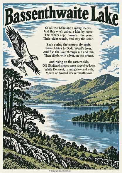 Bassenthwaite Lake, an illustrated Lake District poem print