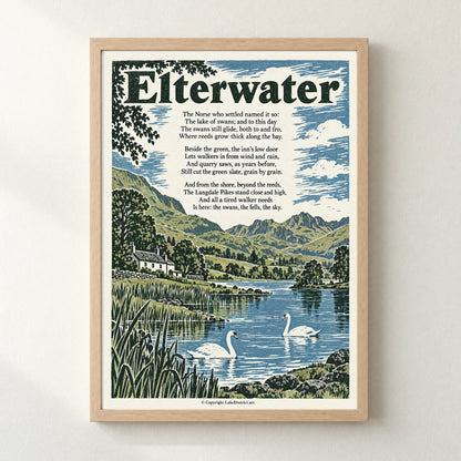 Elterwater poem print in a natural frame