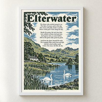 Elterwater poem print in a white frame