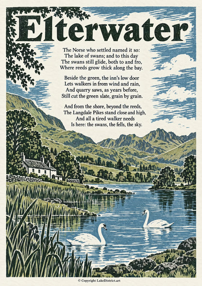 Elterwater, an illustrated Lake District poem print