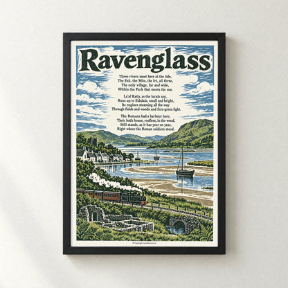 Ravenglass poem print in a black frame
