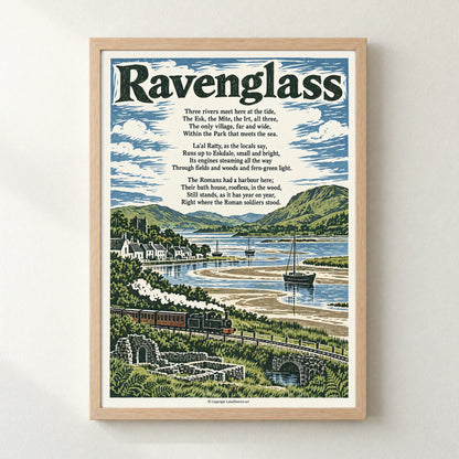 Ravenglass poem print in a natural frame