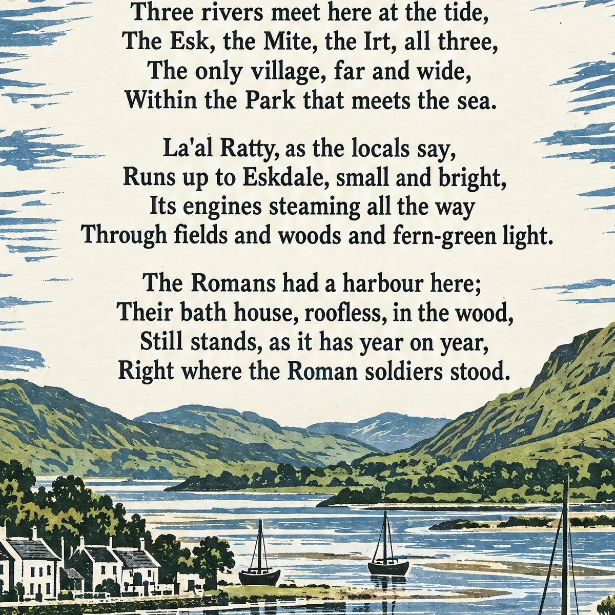 Ravenglass poem print close-up: the lettering of the poem