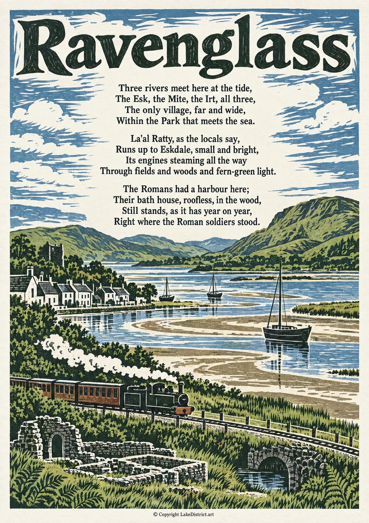 Ravenglass, an illustrated Lake District poem print