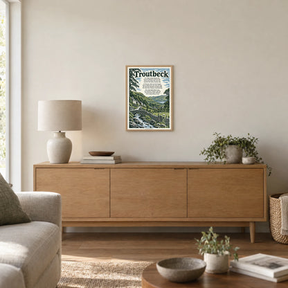 Troutbeck poem print at A3 size, in a natural frame, hanging in a living room
