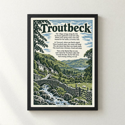Troutbeck poem print in a black frame