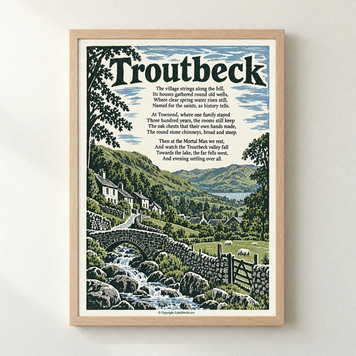 Troutbeck poem print in a natural frame
