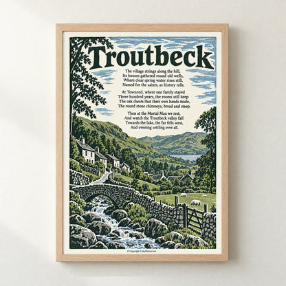Troutbeck poem print in a natural frame