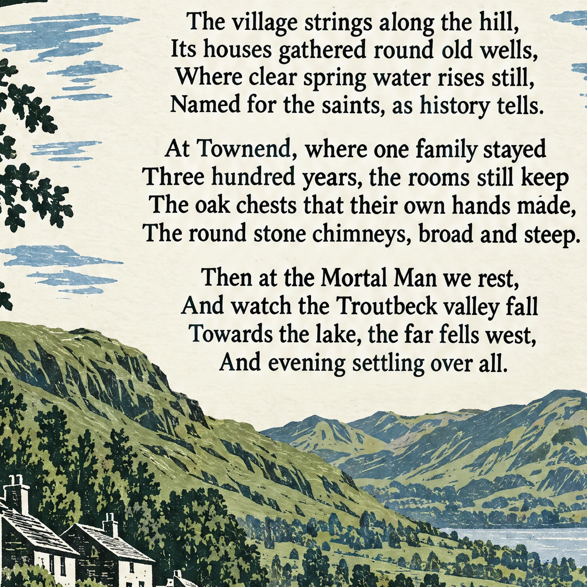 Troutbeck poem print close-up: the lettering of the poem
