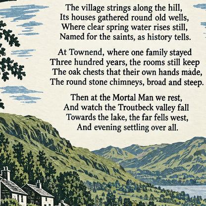 Troutbeck poem print close-up: the lettering of the poem