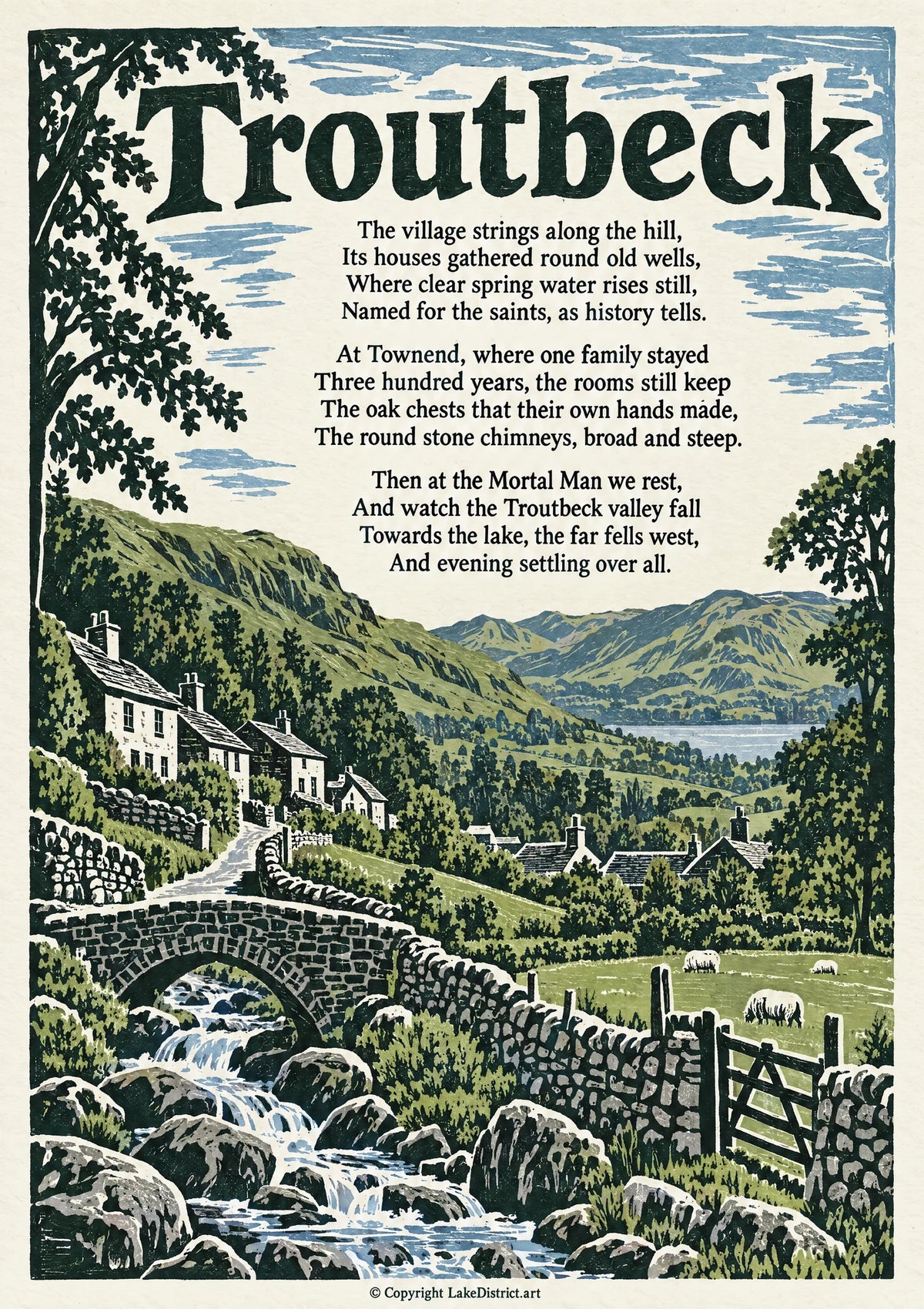 Troutbeck, an illustrated Lake District poem print