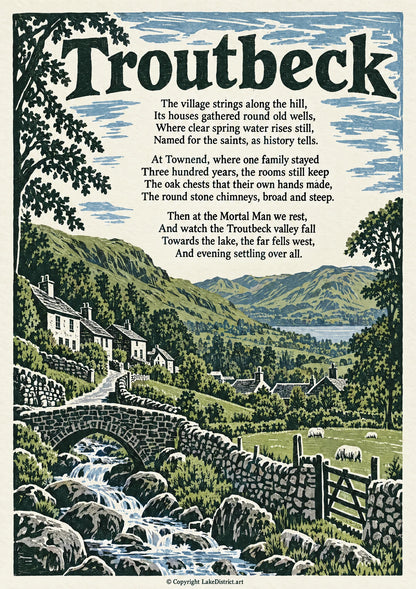 Troutbeck, an illustrated Lake District poem print