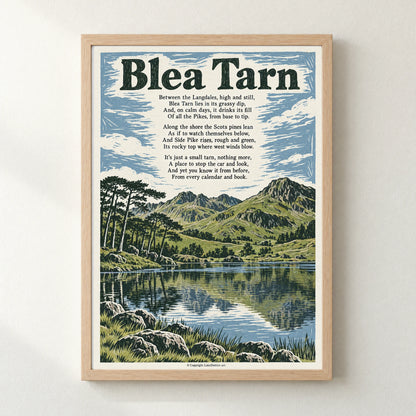 Blea Tarn poem print in a natural frame