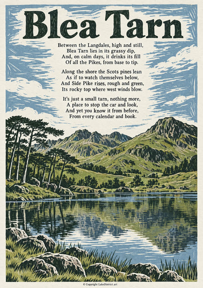 Blea Tarn, an illustrated Lake District poem print