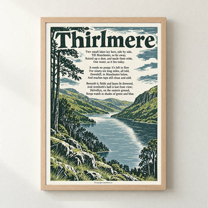 Thirlmere poem print in a natural frame