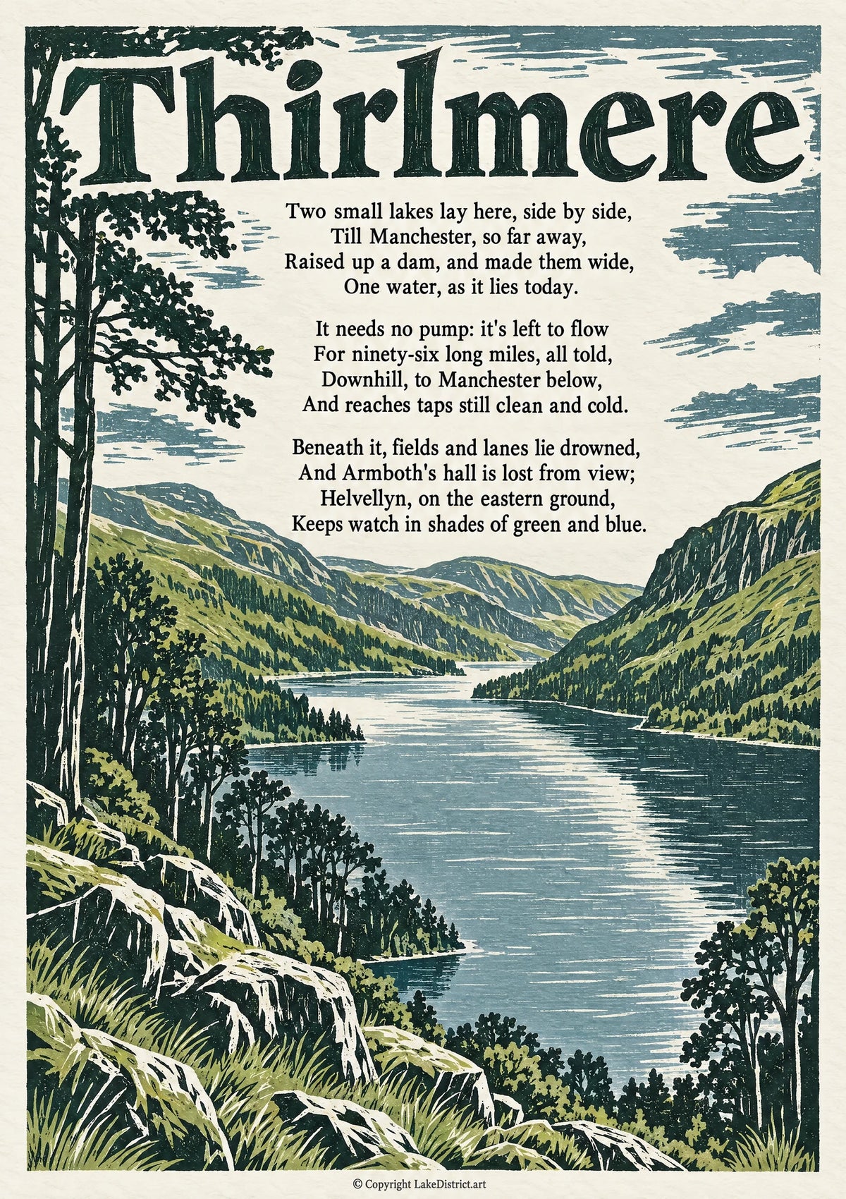 Thirlmere, an illustrated Lake District poem print