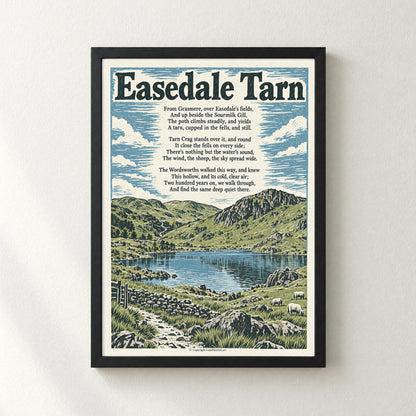 Easedale Tarn poem print in a black frame