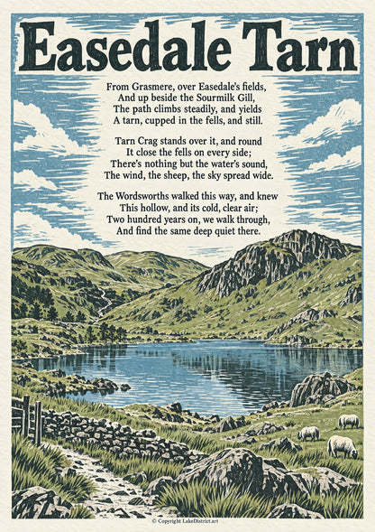 Easedale Tarn, an illustrated Lake District poem print