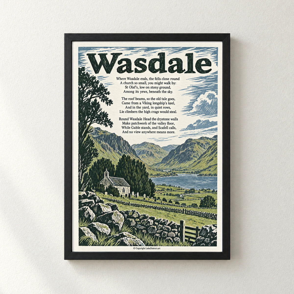 Wasdale poem print in a black frame